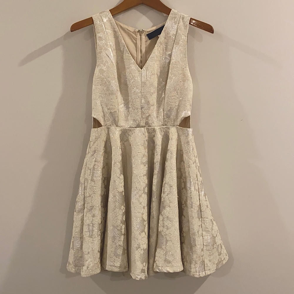 Blue Rain, Size S, Gold Shimmer V-Neck Dress